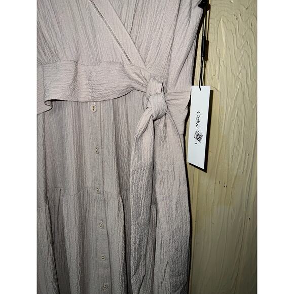 Calvin Klein Maxi Dress Womens Medium Moacha Mousse Tiered Crinkle Gauze Vacay - Picture 4 of 10